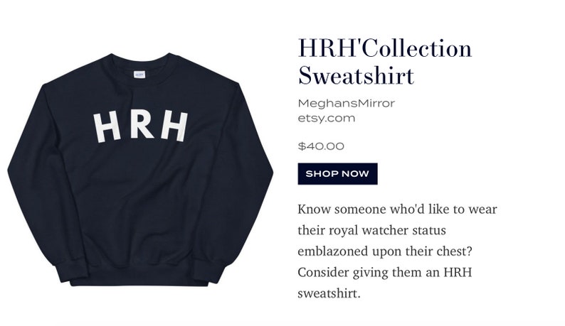 HRH Sweatshirt in Navy Blue A Collection Inspired by The Royal Family & As seen in PopSugar Holiday Gift Guide image 7