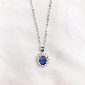 Sapphire & Diamond Necklace and Earring Set | Royal Inspired Jewelry Set by Princess Diana and Kate Middleton image 4