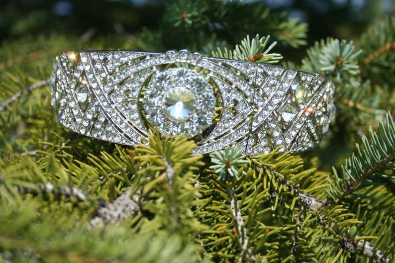 Puede incluir: Una tiara plateada con un gran cristal transparente en el centro y cristales m&aacute;s peque&ntilde;os que la rodean. La tiara est&aacute; descansando sobre un lecho de agujas de pino verdes.