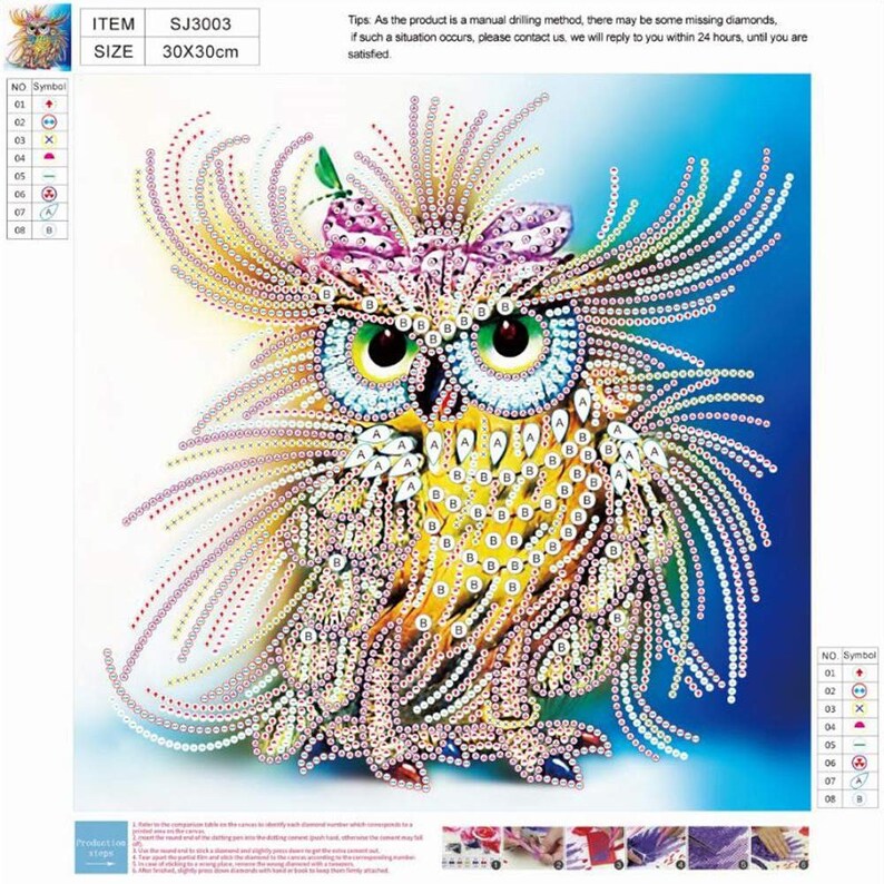 Completed Fancy Owl 5D Diamond Rhinestone Painting Finished | Etsy