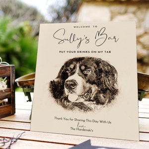 8.5x11 Poster Wedding Pet Bar Sign, Custom Dog Portrait for Wedding Cocktail Bar Digital File