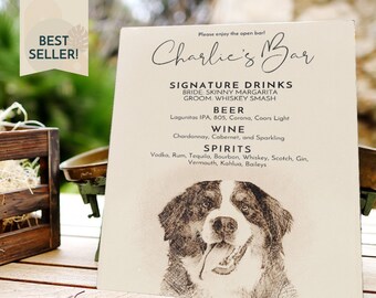 8.5x11 Poster Wedding Pet Bar Sign, Custom Dog Portrait for Wedding Cocktail Bar Digital File