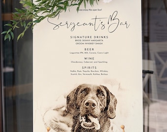 18x24 Poster Wedding Pet Bar Sign, Custom Dog Portrait for Wedding Cocktail Bar Printed on 3/16 White Gator Board