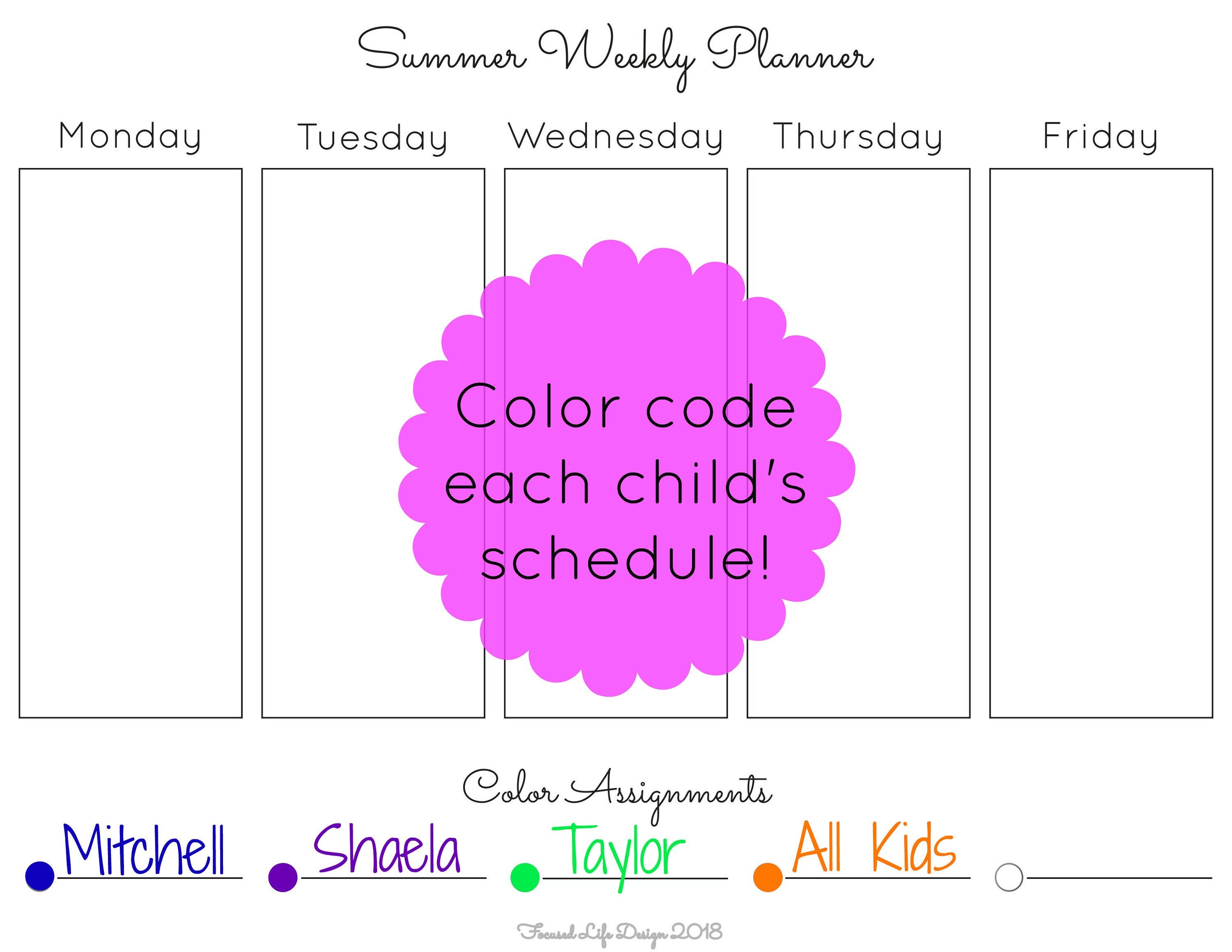 Kids Summer Chart Weekly Plan Printable Planner Family Etsy