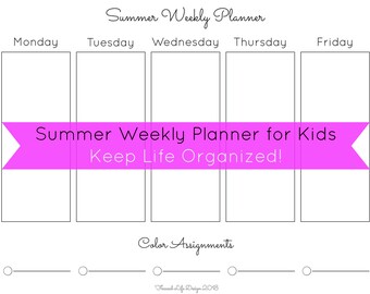 Kids Summer Chart, Weekly  Plan, Printable, Planner, Family Planner,  Stay at home, Kids Planner, Kids Summer Schedule, Kids Summer Calendar