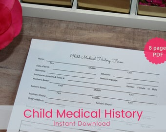 Medical History, Medical History Printable, Kids Medical, Kids Medical History, Child Medical History, Medical Information, Medical PDF