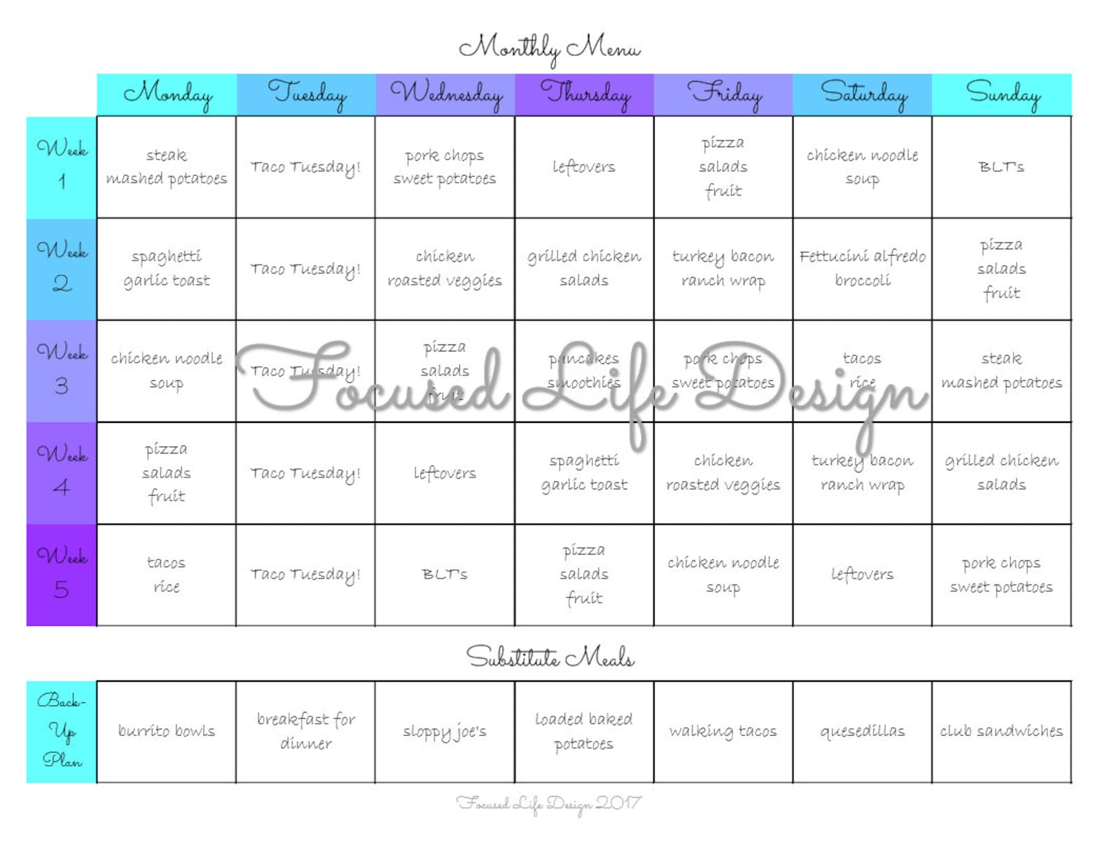 Monthly Meal Planner Monthly Meal Plan Printable Monthly - Etsy