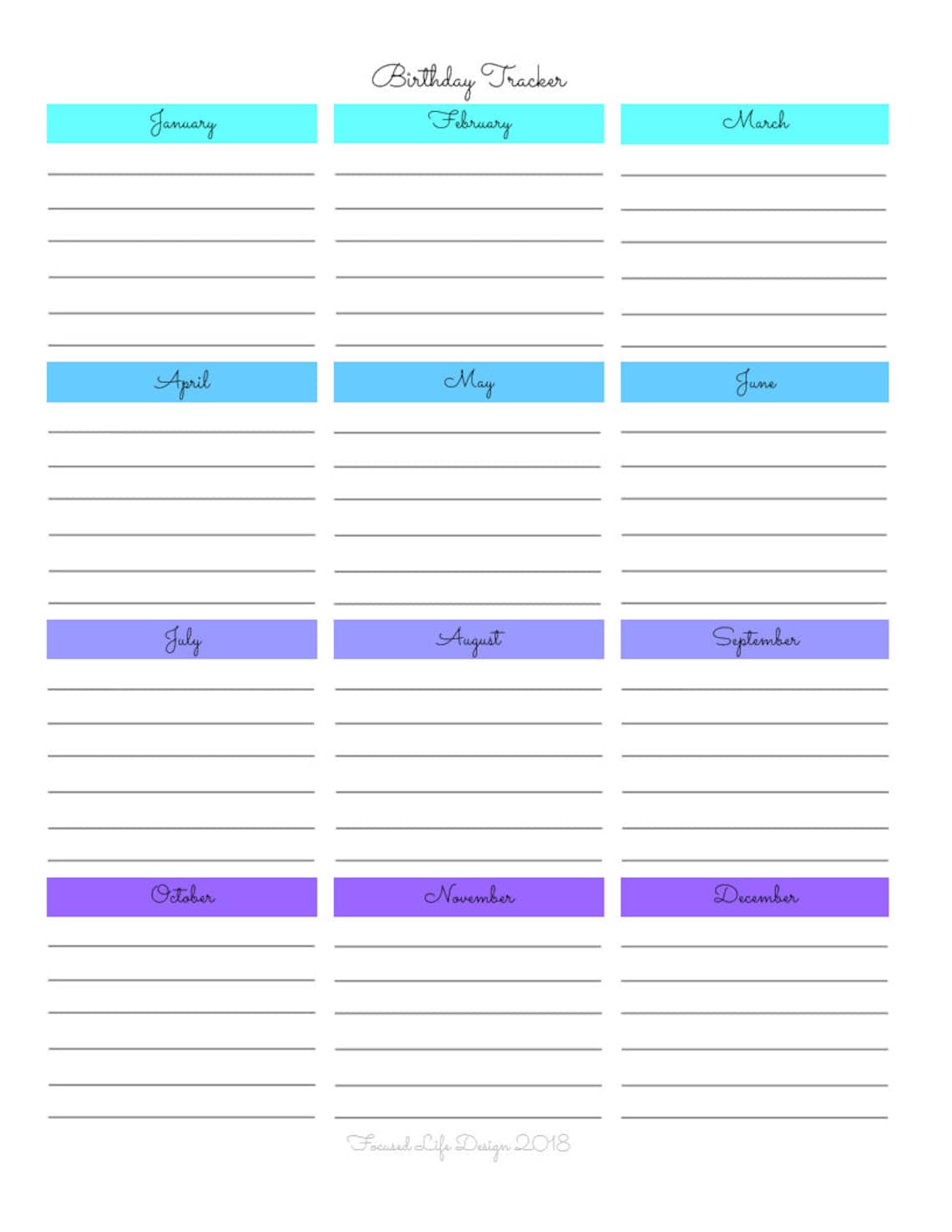 Birthday List, Birthday List Printable, Birthday List Template