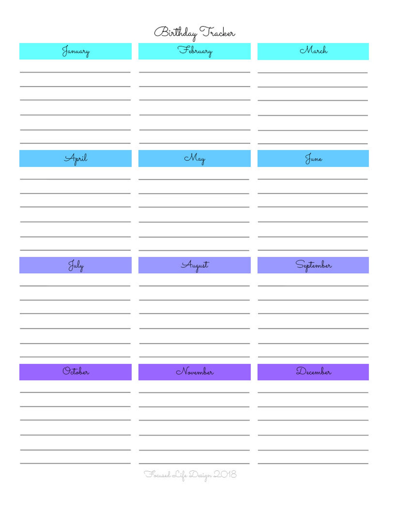 Birthday List, Birthday List Printable, Birthday List Template