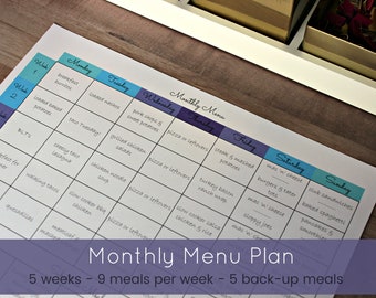 Monthly Meal Plan, Monthly Meal Plan Printable, Weekly Menu Plan, Menu Plan, Meal Planner, Prep, Grocery List Printable, Grocery List