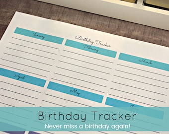 Birthday List, Birthday List Printable, Birthday List Template, Birthday Calendar, Birthday Calendar Printable, Birthday Organizer