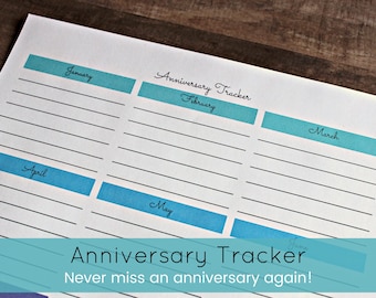 Anniversary List, Anniversary List Template, Anniversary Calendar, Anniversary Calendar Printable, Anniversary Organizer