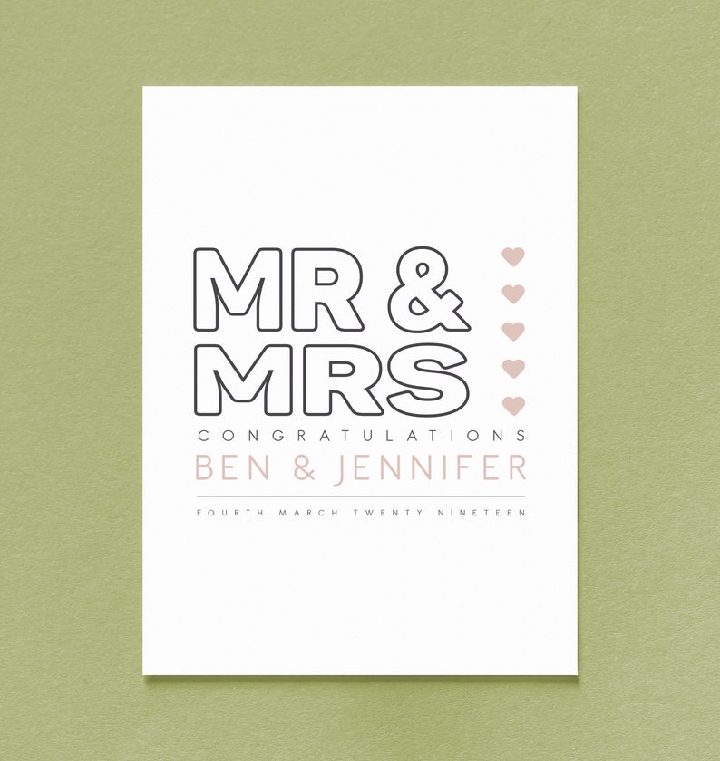 Mr /& Mrs Congratulations Wedding Card wedding date personalised wedding card names of the happy couple.