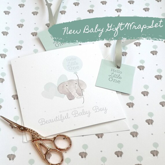 New Baby Gift Wrap Set, new baby, baby boy, gift paper, gift tags, personalised card