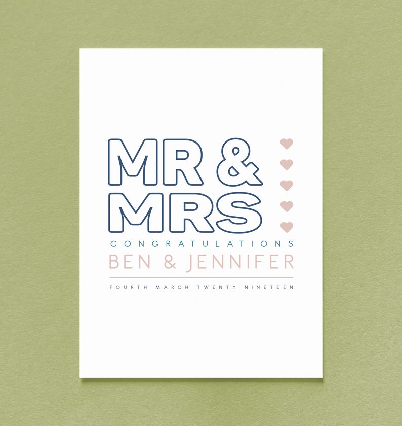 Mr /& Mrs Congratulations Wedding Card wedding date personalised wedding card names of the happy couple.