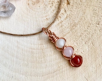 Small Minimal Carnelian, Rose Quartz, Moonstone Pendant Necklace, crystal necklace, dainty, wire wrapped, reiki crystal healing jewelry