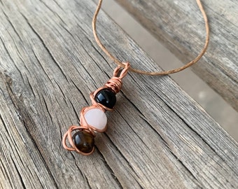 Small Minimal Tiger’s Eye, Selenite Necklace, crystal necklace, dainty, wire wrapped, reiki crystal healing jewelry