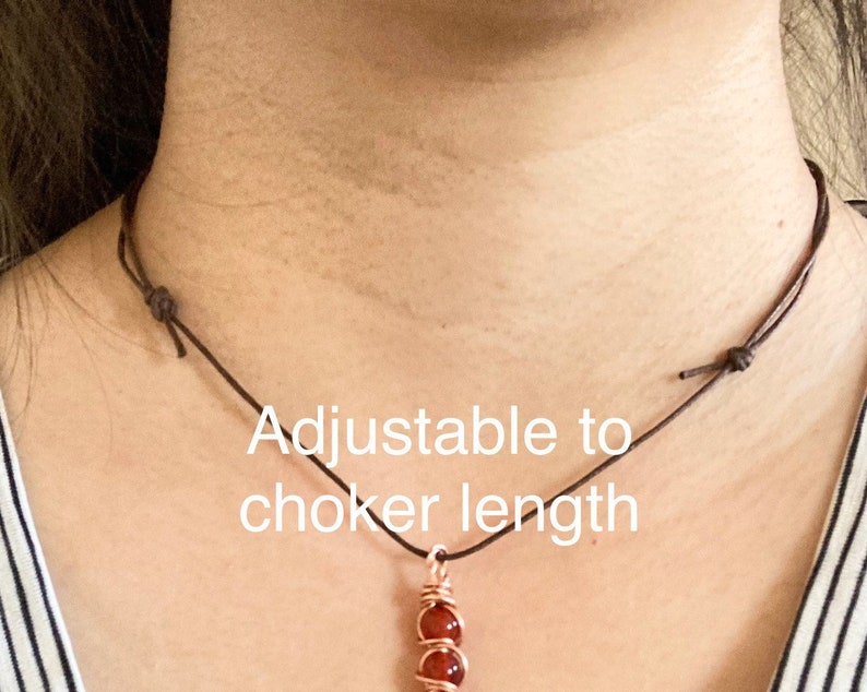 Small minimal dainty fire agate pendant choker necklace image 5