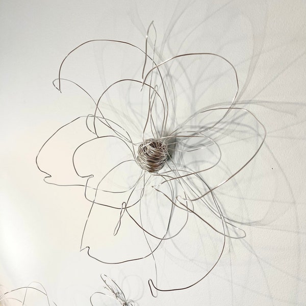 Home decor. Wall decor. Wall hanging. One flower. Silver. wire art. Interior design. Unique Wall art. Natural design. 100% handmade. 3d.