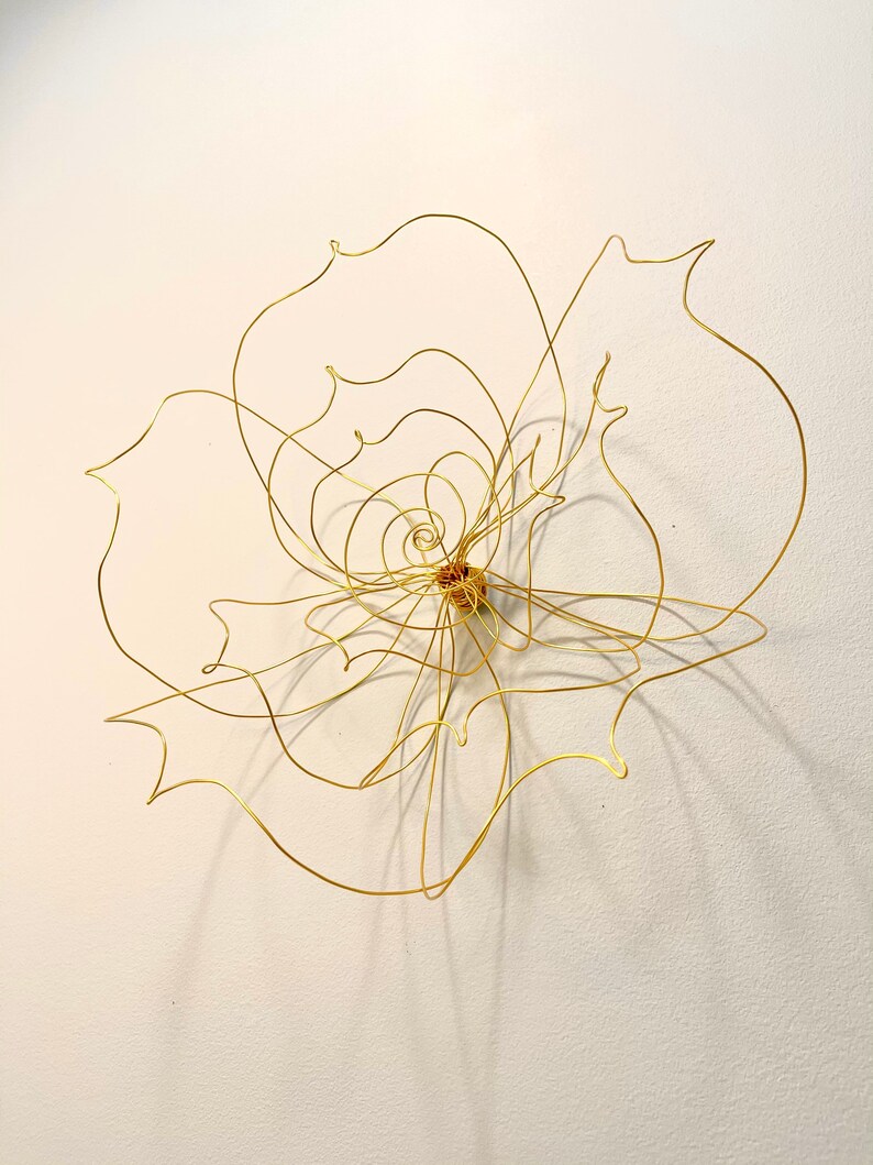 Home Decor, Wall Decor, Wall Hanging, Rose, Wire Art, Wire Flower, Gold ...