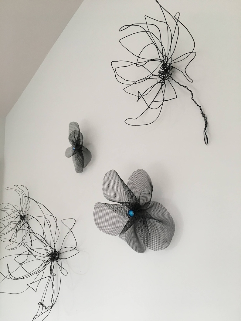 Home Decor Wire Art Flower Wall Decor 3 Wire Flowers and 3 Etsy