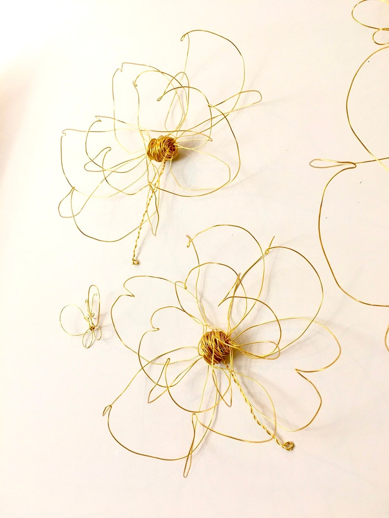 Home decor, Wall decor, Wall Hanging, Wire art, One flower, Gold, Unique Interior design Idea, Wall art, bedroom decor, 100% handmade, 3d image 5