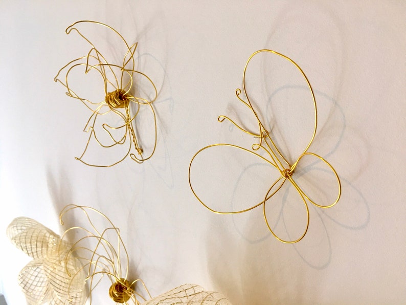 Home Decor. Wall Decor. Hanging. Gold Wire Art. 3 Wire Flowers | Etsy
