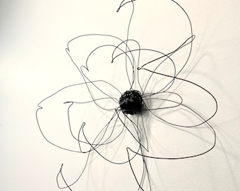 Home decor. Wall decor. Wall hanging. one flower. Black. Wire art. Interior design. Unique Wall art. Bedroom decor. 100% handmade. 3D