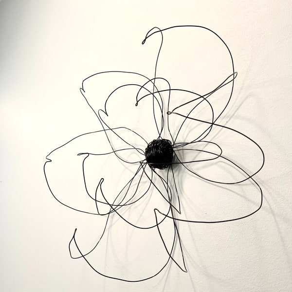 Home decor. Wall decor. Wall hanging. one flower. Black. Wire art. Interior design. Unique Wall art. Bedroom decor. 100% handmade. 3D