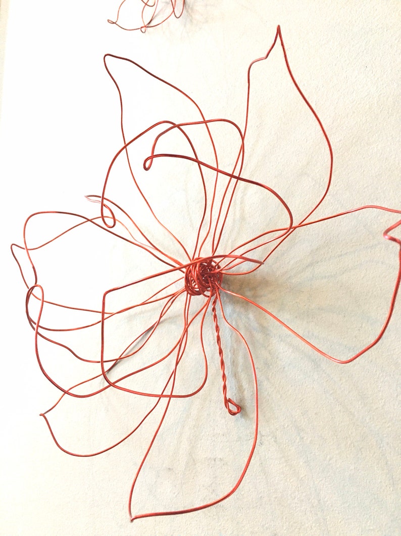 Home decor Wire art Wall decor. One flower. Red wire | Etsy