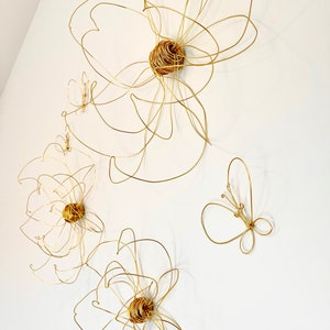 Home decor, Wall decor, Wall Hanging, Wire art, One flower, Gold, Unique Interior design Idea, Wall art, bedroom decor, 100% handmade, 3d image 4