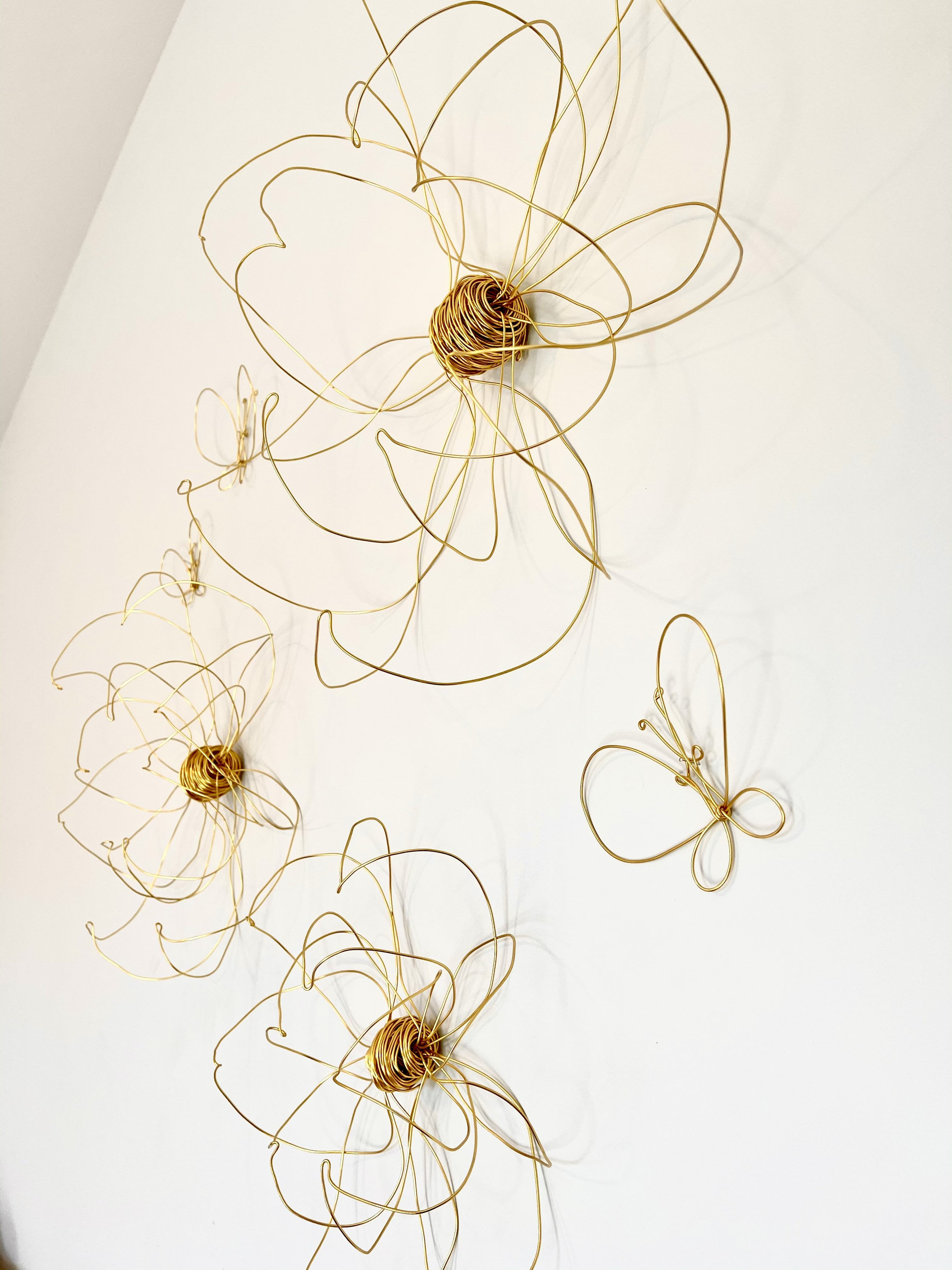 3D Wire Gold Flowers Mixed Media Wall Art - Classy Art MH1016B