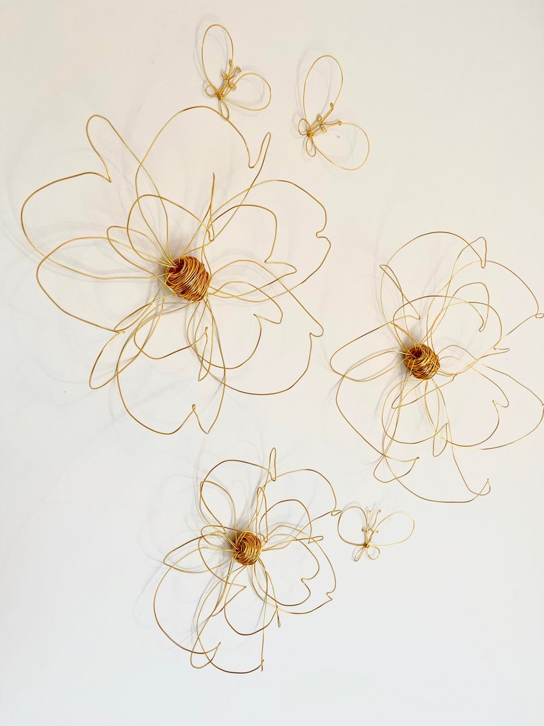 Home decor, Wall decor, Wall Hanging, Wire art, One flower, Gold, Unique Interior design Idea, Wall art, bedroom decor, 100% handmade, 3d image 6