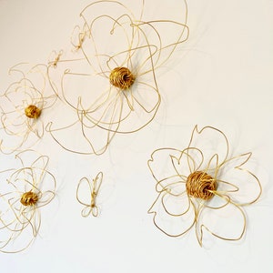 Home decor, Wall decor, Wall Hanging, Wire art, One flower, Gold, Unique Interior design Idea, Wall art, bedroom decor, 100% handmade, 3d image 2