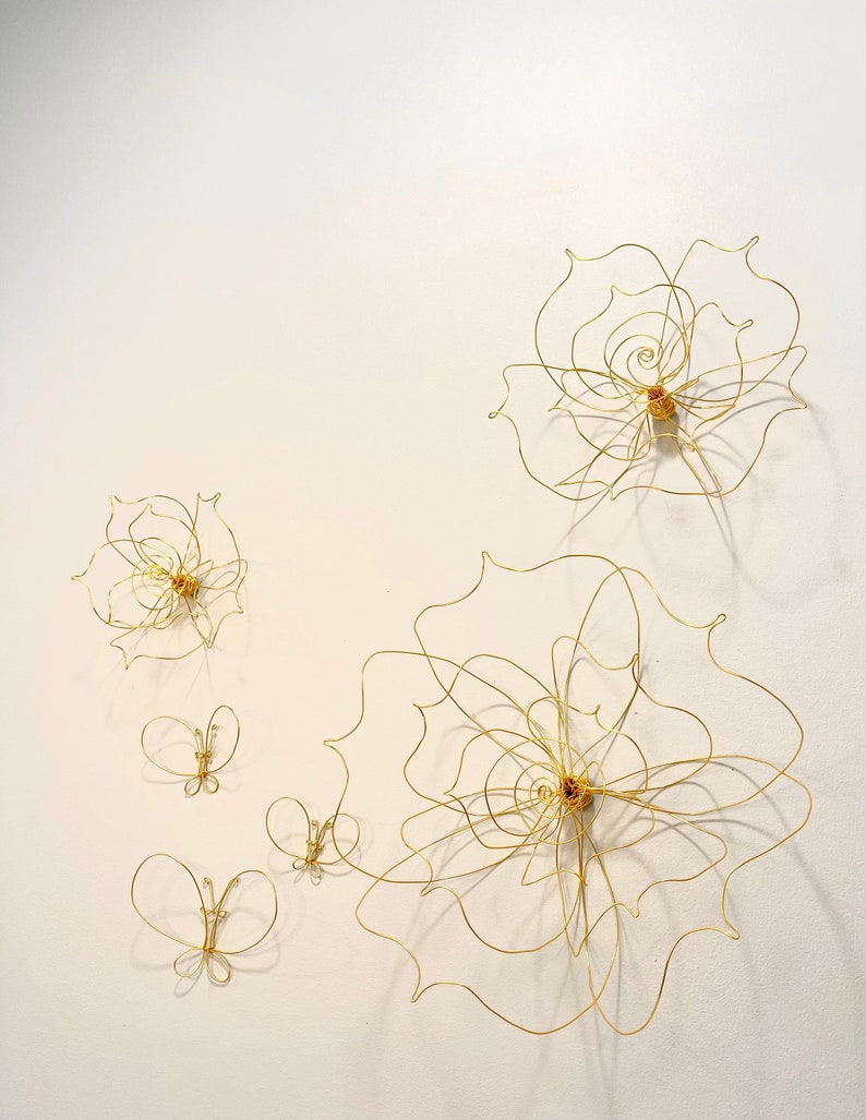 Home Decor, Wall Decor, Wall Hanging, Rose, Wire Art, Wire Flower, Gold ...