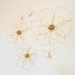 Home decor, Wall decor, Wall Hanging, Wire art, One flower, Gold, Unique Interior design Idea, Wall art, bedroom decor, 100% handmade, 3d image 8