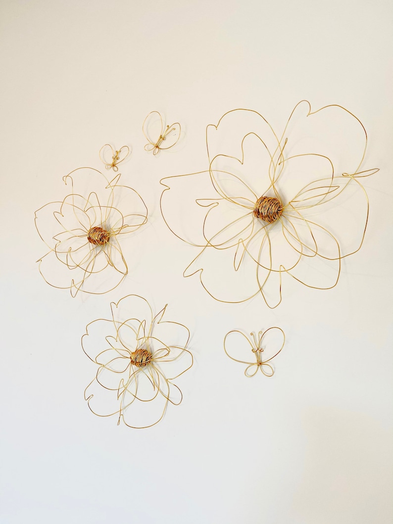 Home decor, Wall decor, Wall Hanging, Wire art, One flower, Gold, Unique Interior design Idea, Wall art, bedroom decor, 100% handmade, 3d image 8