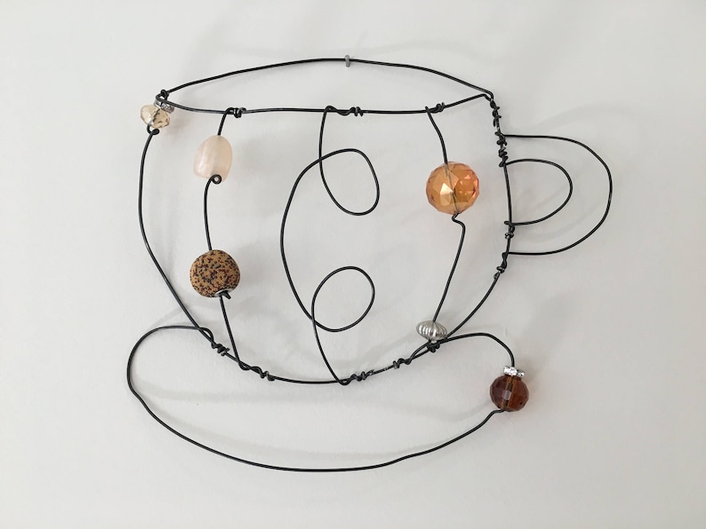 Wire Art Wall Decor Coffee Cup With Beautiful Beads Spiral Etsy