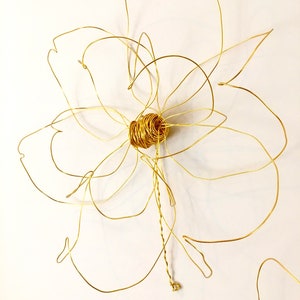 Home decor, Wall decor, Wall Hanging, Wire art, One flower, Gold, Unique Interior design Idea, Wall art, bedroom decor, 100% handmade, 3d image 9