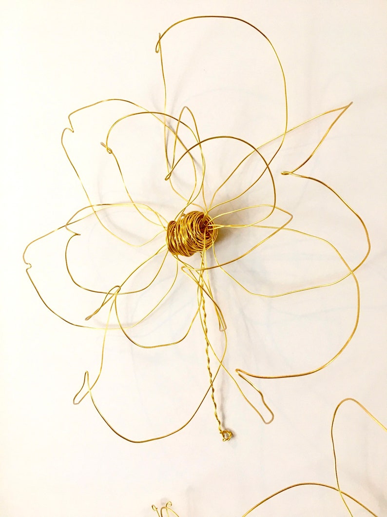 Home decor, Wall decor, Wall Hanging, Wire art, One flower, Gold, Unique Interior design Idea, Wall art, bedroom decor, 100% handmade, 3d image 9