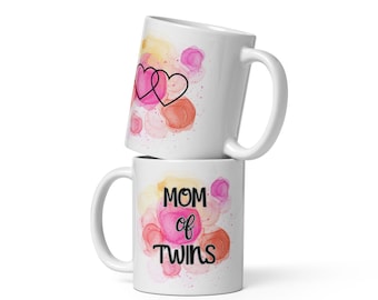 Mom of Twins Mug: Watercolor Design, Twin Mom Gift