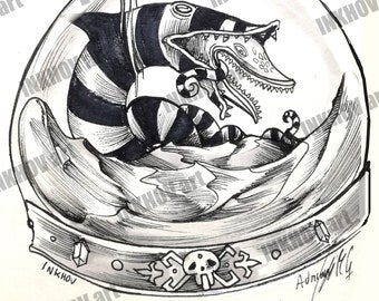 Tim Burton Snake Print, Illustration Beetlejuice Sandworm, Impression Tim Burton, in hourglass