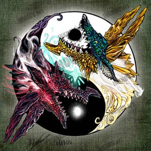 Monster Hunter Print, Zinogre Yin Yang // Monster Hunter World Iceborne HD illustration, Digital Art Poster Games, mhw gift for him or her