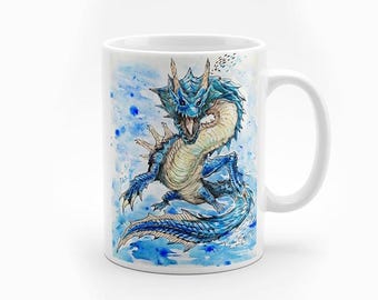 Mug Monster Hunter Wilds Lagiacrus, design original, fait main, cadeau gaming, céramique blanche, 35 cl