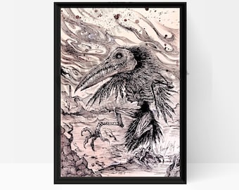 Affiche du corbeau monstre d'Elden Ring / Cadeau Elden Ring avec encre de corbeau géant sur Caelid, affiche Elden Ring