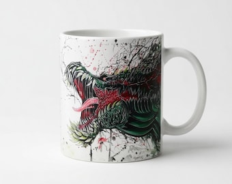 Mug Deviljho Monster Hunter Wilds, design original, cadeau gaming fait main, céramique blanche, 35 cl