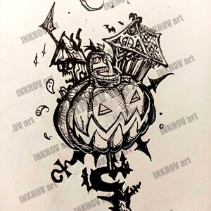 Halloween Town - Kingdom Hearts Print, Tekening KH World illustratie, Nachtmerries voor Kerstmis, Video game kunst, cadeau voor haarハロウィンタウン