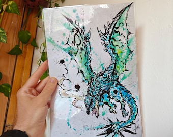 Illustration plastifiée de Rathalos Celeste (Monster Hunter Wilds) - Dragons - Cadeau Monster Hunter Wilds - Poster Monster Hunter Wilds