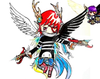 Maplestory custom character gift, maplestory print drawing laminated, maplestoru gift wall art, maplestory art gamer decoration laminated