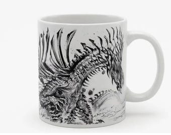 Mug Monster Hunter Wilds Jin Dahaad, design original, cadeau gaming fait main, céramique blanche, 35 cl
